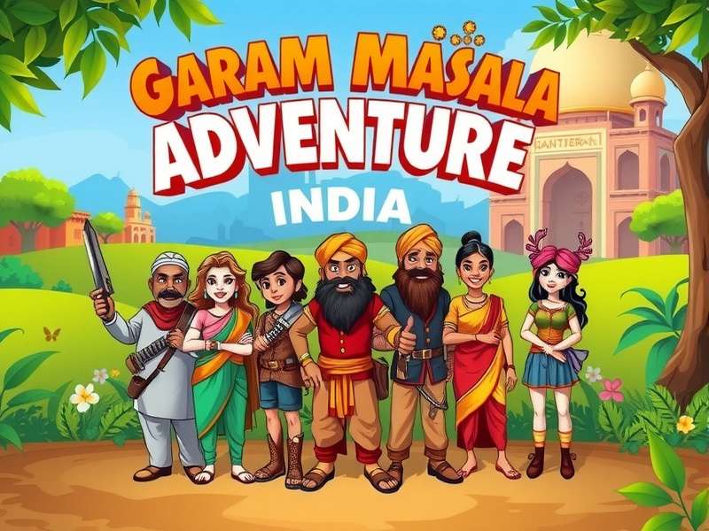 Garam Masala Adventure India game banner featuring Indian landscapes and characters